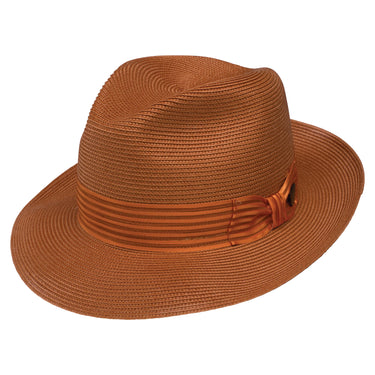 Dobbs Harrod Florentine Milan Straw Fedora Hat in Copper #color_ Copper