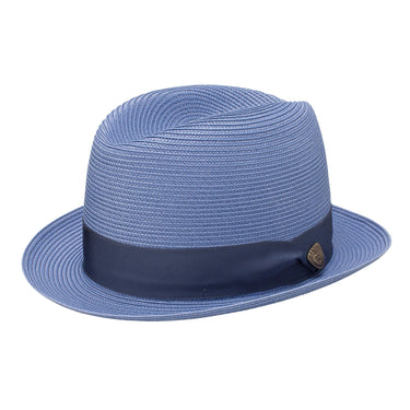 Dobbs Parker Center Dent Milan Straw Fedora in Perriwinkle