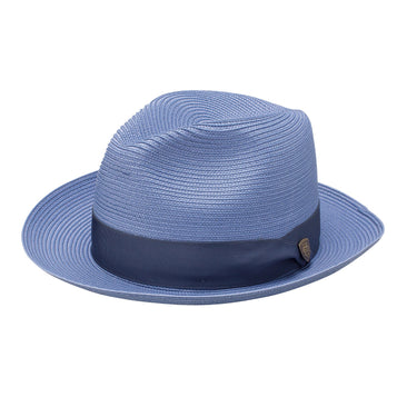 Dobbs Rosebud Milan Straw Fedora in Periwinkle
