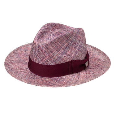Dobbs Summertime Stroll (Limited Edition) Straw Fedora in Maroon Mix #color_ Maroon Mix