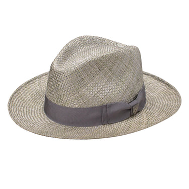 Dobbs Summertime Stroll (Limited Edition) Straw Fedora in Steel Mix #color_ Steel Mix