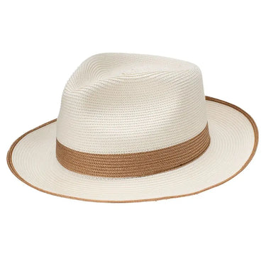 Dobbs Thumbs Up Milan Straw Fedora in Ivory / Cognac #color_ Ivory / Cognac