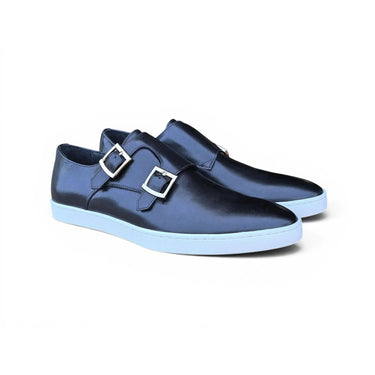 Double Monk Strap Leather Sneaker in Black