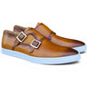 Double Monk Strap Leather Sneaker in Cognac #color_ Cognac