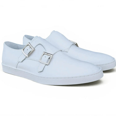 Double Monk Strap Leather Sneaker in White