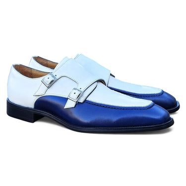 Carrucci Shoes Double Monk Two Tone Loafer in Blue White