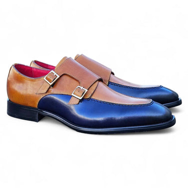Carrucci Shoes Double Monk Two Tone Loafer in Navy Cognac
