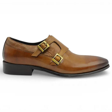 Carrucci Shoes Double Monk Strap Leather Loafer in Cognac