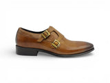 Carrucci Shoes Double Monk Strap Leather Loafer in Cognac