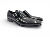 Carrucci Shoes Double Monk Strap Leather Loafer in Black Black Patent