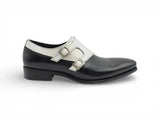 Carrucci Shoes Double Monk Strap Leather Loafer in Black White