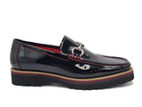 Carrucci Shoes Horse Bit Loafer Lug Sole in Black Red Stitching