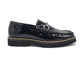 Carrucci Shoes Horse Bit Loafer Lug Sole in Black Beige Edge