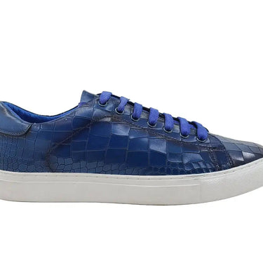 Embossed Leather Fashion Sneaker in Ocean Blue