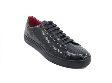 Embossed Leather Fashion Sneaker in Black