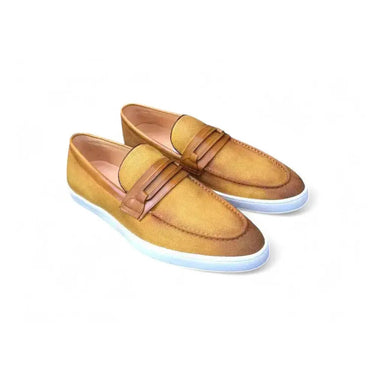 Embossed Leather Strap Linen Sneaker in Cognac