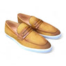 Embossed Leather Strap Linen Sneaker in Cognac
