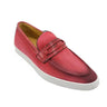 Embossed Leather Strap Linen Sneaker in Red