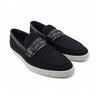 Embossed Leather Strap Linen Sneaker in Black
