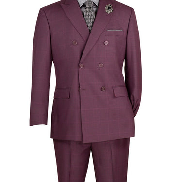 Vinci Burgundy Regular Fit Double Breasted Suit - F-DRW2