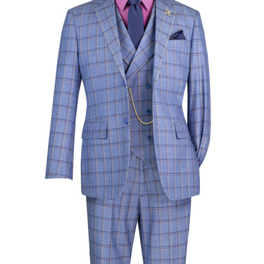 Vinci Blue Modern Fit 3 Piece Suit - F-MV2W4