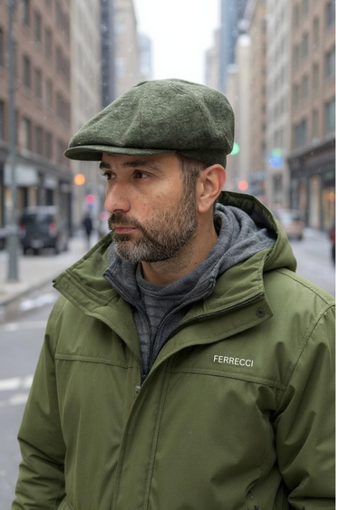 Ferrecci Wool Newsboy Cap in Hunter Green