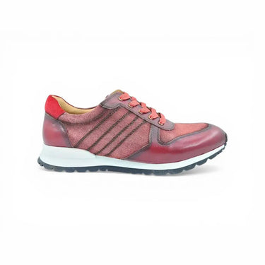 Fashion Sneaker Calfskin with Canvas inlaid in Burgundy