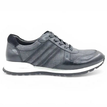 Fashion Sneaker Calfskin with Canvas inlaid in Black