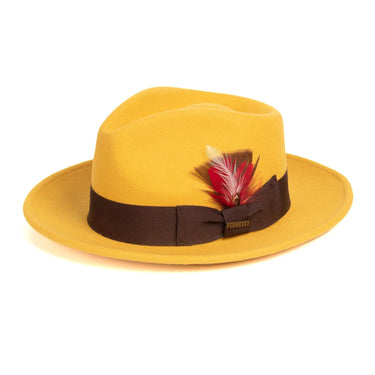 Ferrecci Crushable Wool Fedora Hat Perfect Travel Companion in Mustard