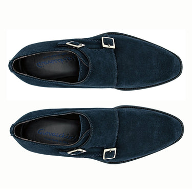 Giovacchini Francesco in Navy Blue Suede Double-Monk Strap Shoes in #color_