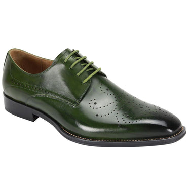 Giovanni Joel Perforated Patina Blucher Dress Shoe in Green #color_ Green