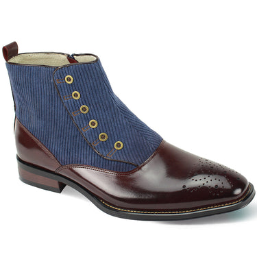 Giovanni Kendrick Leather Button Up Dress Boot in Burgundy/Navy #color_ Burgundy/Navy