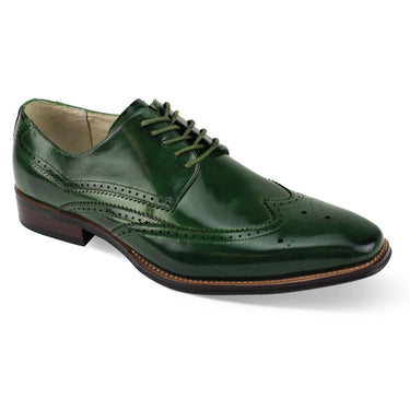 Giovanni Lincoln Genuine Leather Wingtip Mens Dress Shoe in Olive #color_ Olive