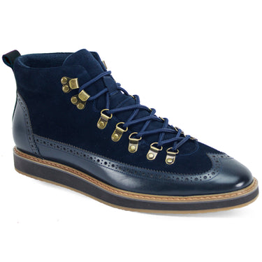 Giovanni Nelson Suede Lace Up Wingtip Dress Boot in Navy