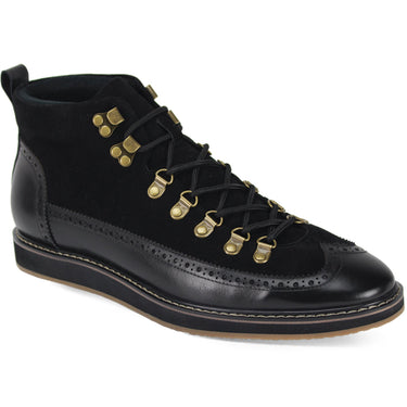 Giovanni Nelson Suede Lace Up Wingtip Dress Boot in Black #color_ Black