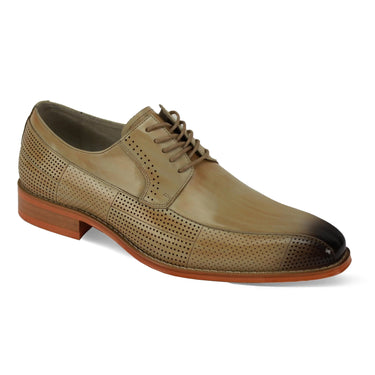 Giovanni Oliver Perforated Leather Derby in Natural