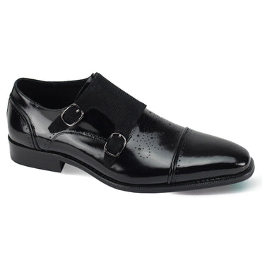 Giovanni Oscar Double Monk Strap Leather Dress Shoe in Black #color_ Black