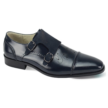 Giovanni Oscar Double Monk Strap Leather Dress Shoe in Navy