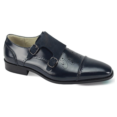 Giovanni Oscar Double Monk Strap Leather Dress Shoe in Navy