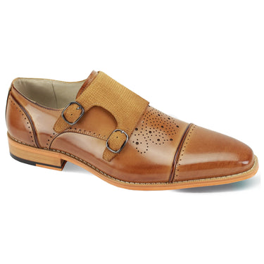 Giovanni Oscar Double Monk Strap Leather Dress Shoe in Tan #color_ Tan
