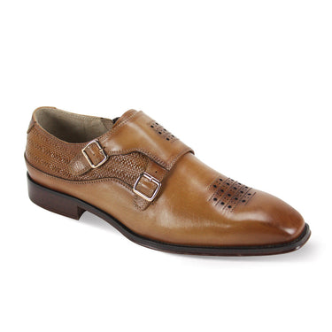 Giovanni Pacey Leather Double Monk Shoes in Camel #color_ Camel