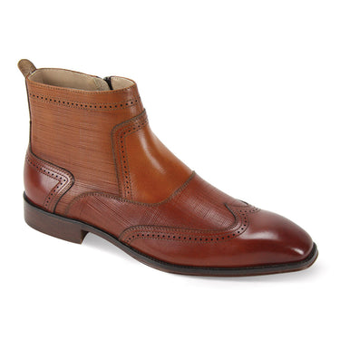 Giovanni Patrick Leather Brogue Boots in Cognac / Tan