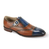 Giovanni Perry Leather Single Monk Oxfords in Navy / Tan #color_ Navy / Tan