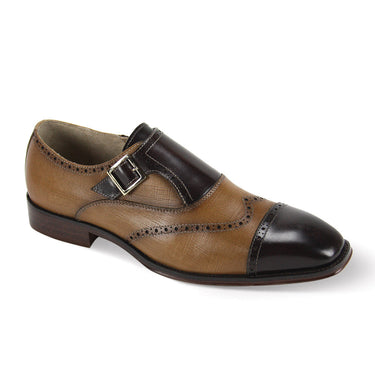 Giovanni Perry Leather Single Monk Oxfords in Brown / Natural #color_ Brown / Natural