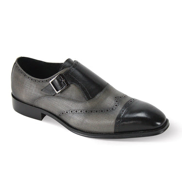 Giovanni Perry Leather Single Monk Oxfords in Black / Grey #color_ Black / Grey