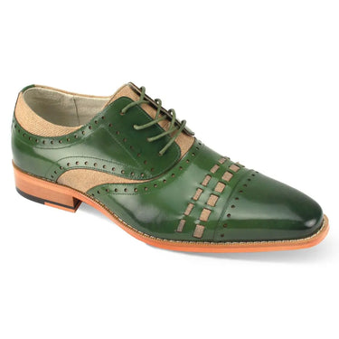 Giovanni Preston Genuine Leather Oxford Dress Shoes in Olive / Natural #color_ Olive / Natural