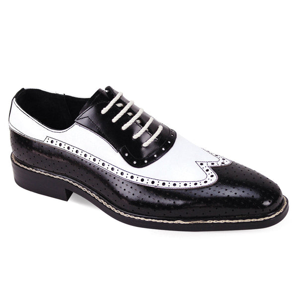 Giovanni Mens Wingtip Two Tone Gangster Shoes Black White Leather Rio