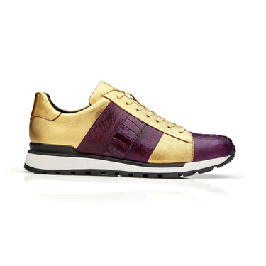 Belvedere Blake in Purple / Gold Color Block Exotic Skin Sneakers in Purple Gold
