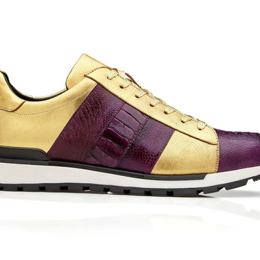 Belvedere Blake in Purple / Gold Color Block Exotic Skin Sneakers in Purple / Gold