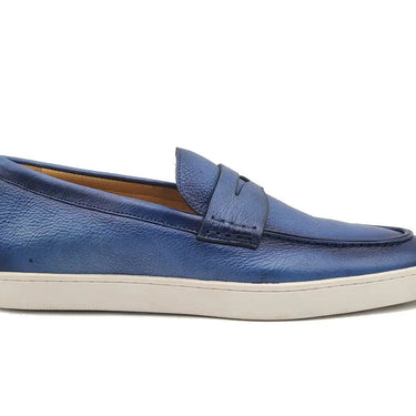 Carrucci Shoes Patina Burnished Penny Loafer Sneaker in Ocean Blue
